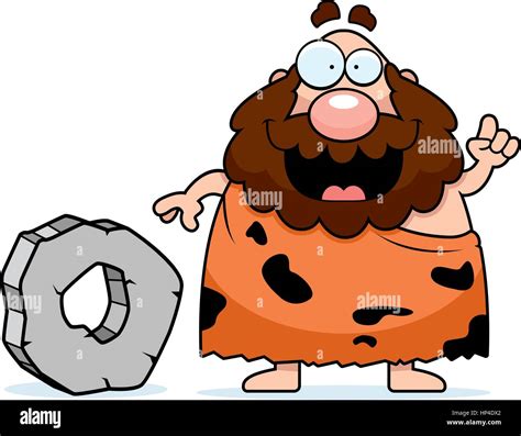 A Cartoon Caveman Inventing The Wheel And Smiling Stock Vector Image