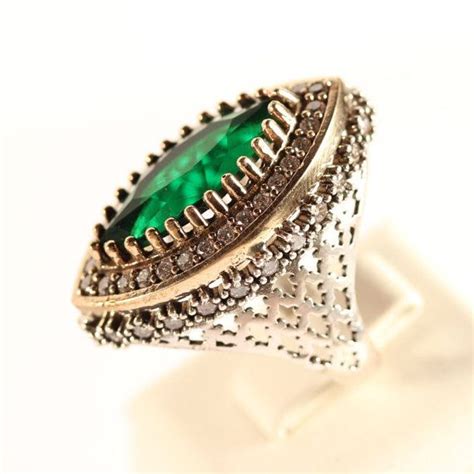 Turkish Jewelry Ottoman Emerald Topaz 925K Sterling Silver Ring Size 8