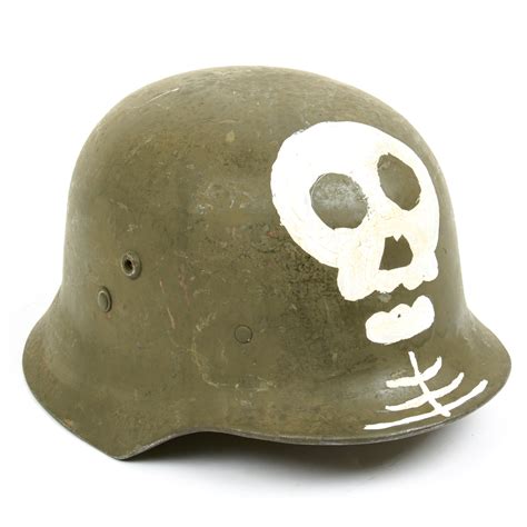 Original Wwii Hungarian M38 Steel Helmet W Finnish Totenkopf Size 7