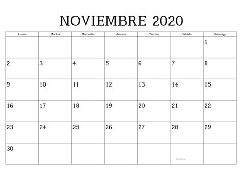 Calendario Noviembre 2020 Utilizar Para La Hoja De Trabajo De Office