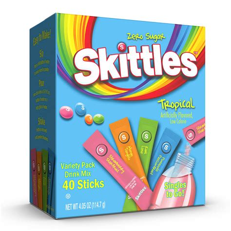 Skittles Singles To Go Tropical Flavors Variety Pack Powdered Drink Mix Includes 4 Flavors