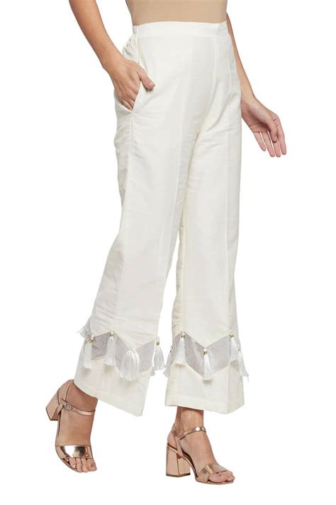 Off White Plain Cotton Palazzo Pants Ethnically Yours 3209179