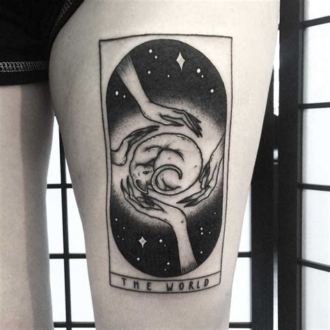 The World Tarot Card Tattoo By Lozzy Bones Tattooed On The Left Thigh