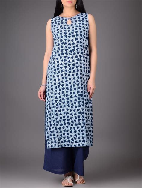 Buy Indigo Ivory Natural Dyed Boat Neck Cotton Kurta Women Kurtas