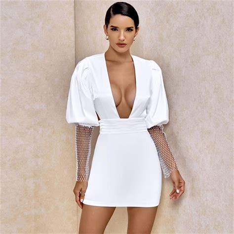 Ocstrade White Bodycon Bandage Dress Women Long Sleeve Bodycon Bandage