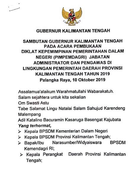 Setda Prov Kalteng - Sambutan Gubernur Kalimantan Tengah pada acara