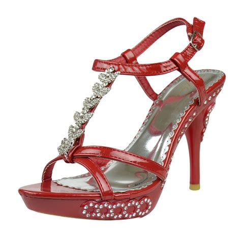 Womens Dress Sandals Angel Wing Rhinestones T Strap High Heel Shoes Red T Strap Shoes Womens