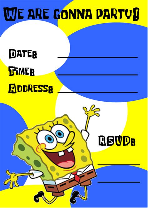 Download Now Free Printable Spongebob Birthday Invitations Download