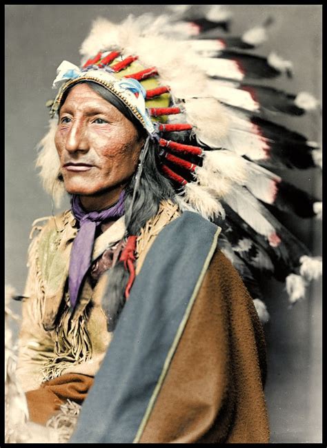 What A Beautiful Colorized Portrait Native American Chief Native
