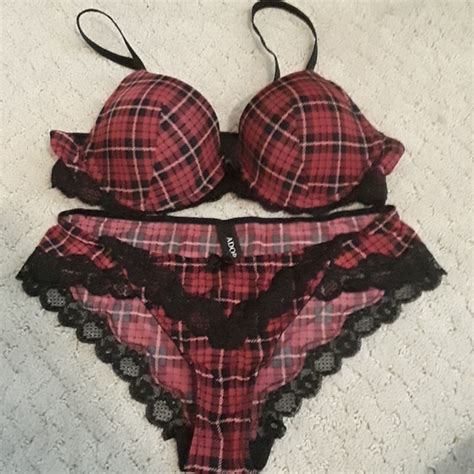 adore me intimates and sleepwear red plaid with lace detail bra and panty set poshmark