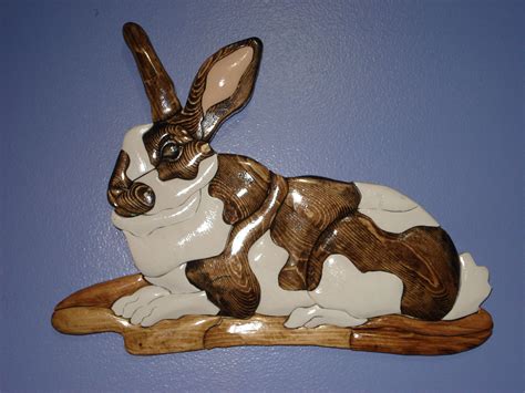 Brown And White Rabbit Intarsia Woodworking Woodworking Patterns