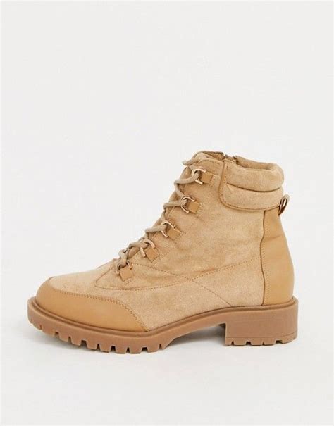 river island lace up flat hiker boot in stone asos boots suede lace combat boots