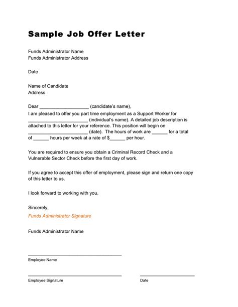 Sample Of A Job Offer Letter