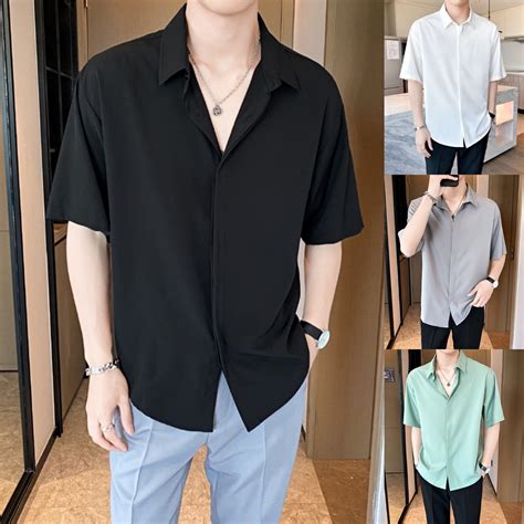 Huilishi Korean Oversized Men S Casual Fashion Short Sleeve High Quality Plain Shirts Shopee