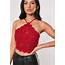 Red Lace Halterneck Crop Top  Missguided
