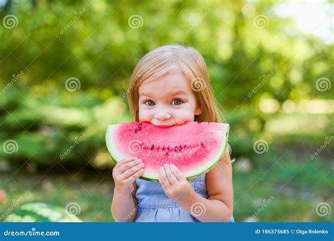 在花园里吃西瓜的孩子 孩子们在户外吃水果 儿童健康零食 享受西瓜的2岁女孩 库存图片 图片 包括有 室外 婴孩 186375685