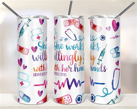 20oz Skinny Tumbler Sublimation Designs Nurse Tumbler For Etsy