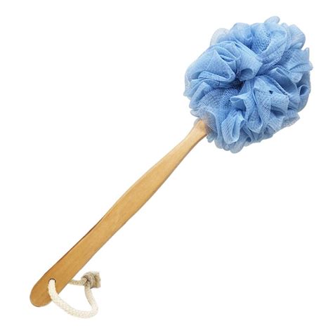 Long Handle Wooden Bath Brushshower Body Brush With Loofah Mesh For