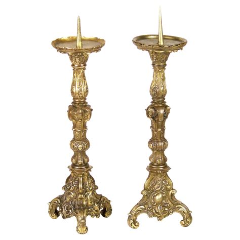 Baroque Gilded Brass Candlestick 1880s Set Of 2 For Sale At Pamono