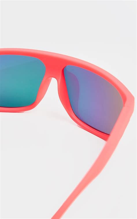 Neon Pink Matte Frame Revo Lense Sunglasses Prettylittlething Usa