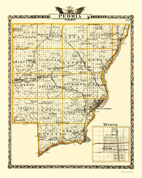 Old County Maps Peoria Illinois County Map Il By Warner And Beers 1870