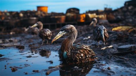 Premium Ai Image Dirty Seabirds And Oil Spill In The Ocean A