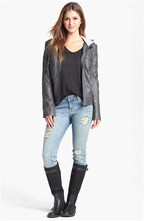Check out our gray leather jacket selection for the very best in unique or custom, handmade pieces from our clothing shops. Jessica Simpson Heathcliff Hooded Faux Leather Jacket in ...