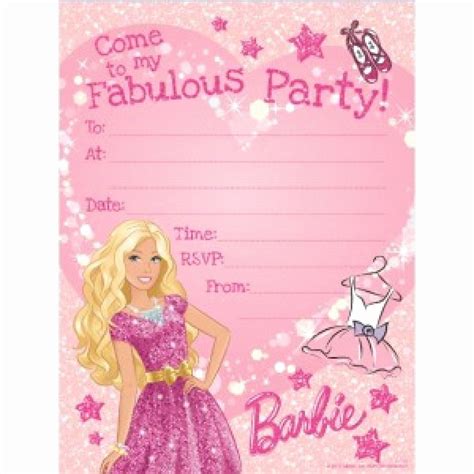 Free Printable Barbie Invitations Elegant Barbie Glitter Invitation Pad
