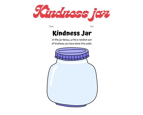 Kindness Jar Printable Gratitude Pages Kindness Activity Printable