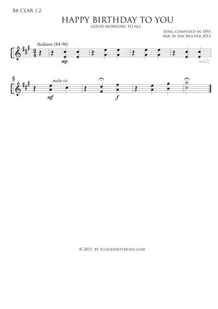 Download Happy Birthday Clarinet 12 Sheet Music By Traditional