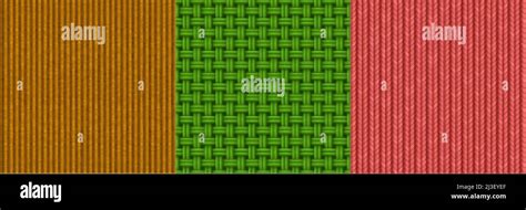Textures Of Woven Fabric Corduroy And Knit Vector Cartoon Set Of