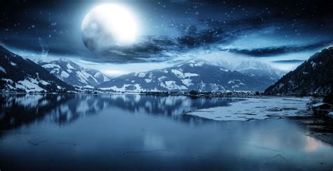 Frozen Lake At Night Wallpaper