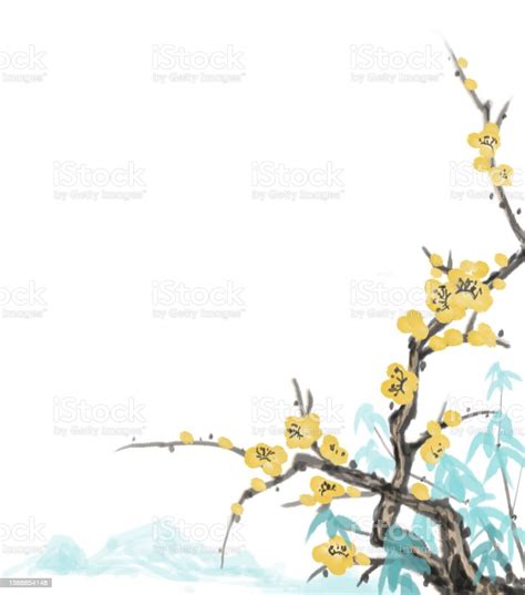 Plum Blossom Gaya Cina Bunga Dan Lukisan Burung Ilustrasi Stok Unduh