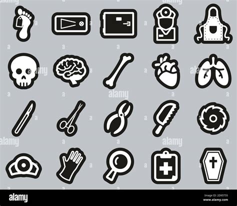 Morgue Or Coroner Equipment Icons White On Black Sticker Set Big Stock