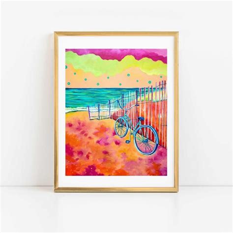Beach Bike Art Outer Banks Art Colorful Beach Print Calm Etsy Beach