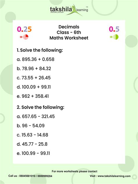 This Worksheet Is For Grade 6 Maths Comprising The Topic Of Decimals