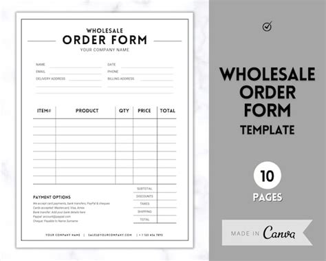 Wholesale Order Form Template Editable Canva Template Etsy