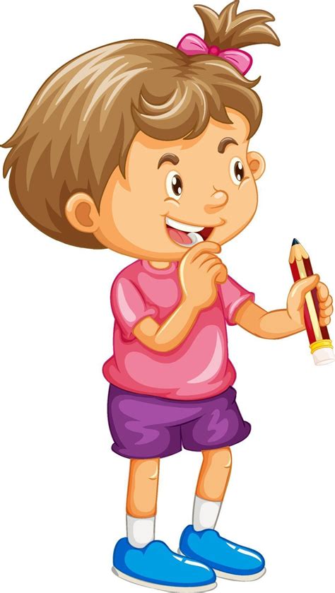 Little Girl Cartoon Character Holding A Pencil 2288173 Vector Art At