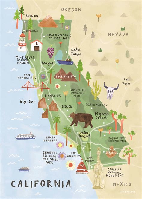 Livi Gosling Illustrated Map California Travel Road Trips