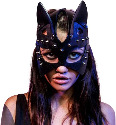 Roexboz Katzenmaske Pu Leder Niet Maske Katzenohr Halbe Gesichtsmaske Cosplay Katze Halloween