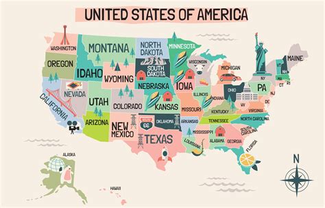 Mapa De Estados Unidos En Estilo De Dibujos Animados 2886439 Vector En