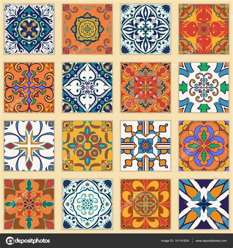 Vector Set Of Portuguese Tiles Collection Of Colored Patterns For