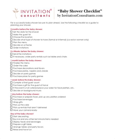 Baby Shower Checklist 6 Free Pdf Psd Documents Download
