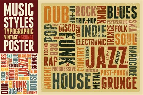 Music Styles Typographic Poster Custom Designed Illustrations