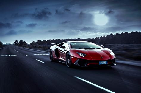 Red Lamborghini Aventador Moon Night Hd Cars 4k Wallpapers Images