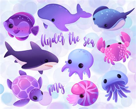 Cute Sea Animals Clip Art Ocean Baby Animals Png Kawaii Animals Fish
