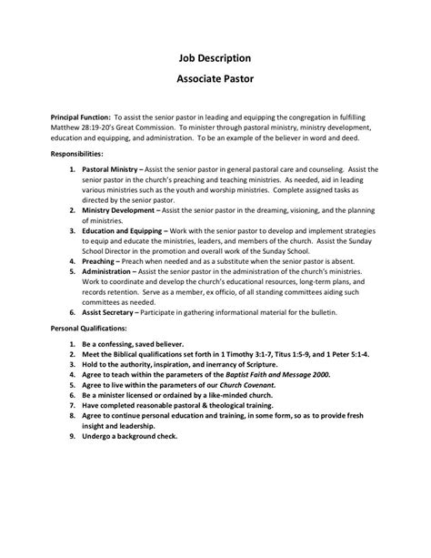 Browse Our Example Of Pastor Job Description Template For Free