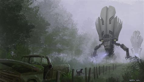 Wallpaper Artwork Robot Dog Car Science Fiction Apocalyptic