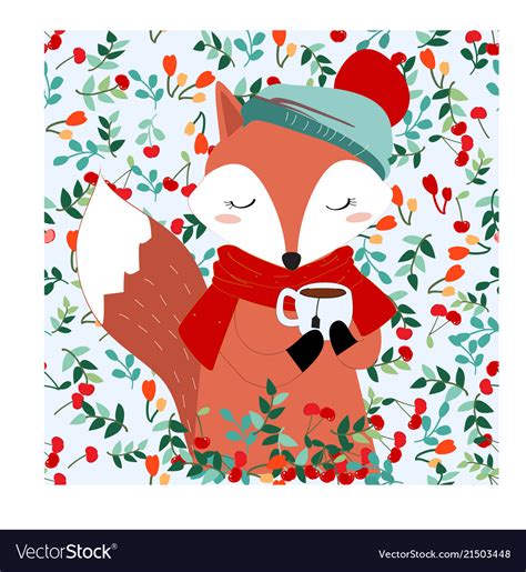 Cute Fox In Pretty Cherry Berry Forest Royalty Free Vector