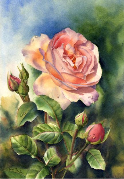 After The Rain Watercolor Rose Painting On 140 Lb Hot Pressed